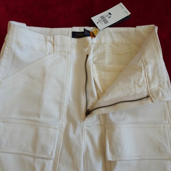 POLO RALPH LAUREN Wide Leg Pants Size 0 Ivory Cotton Blend Cargo Wear To Work - Picture 7 of 13